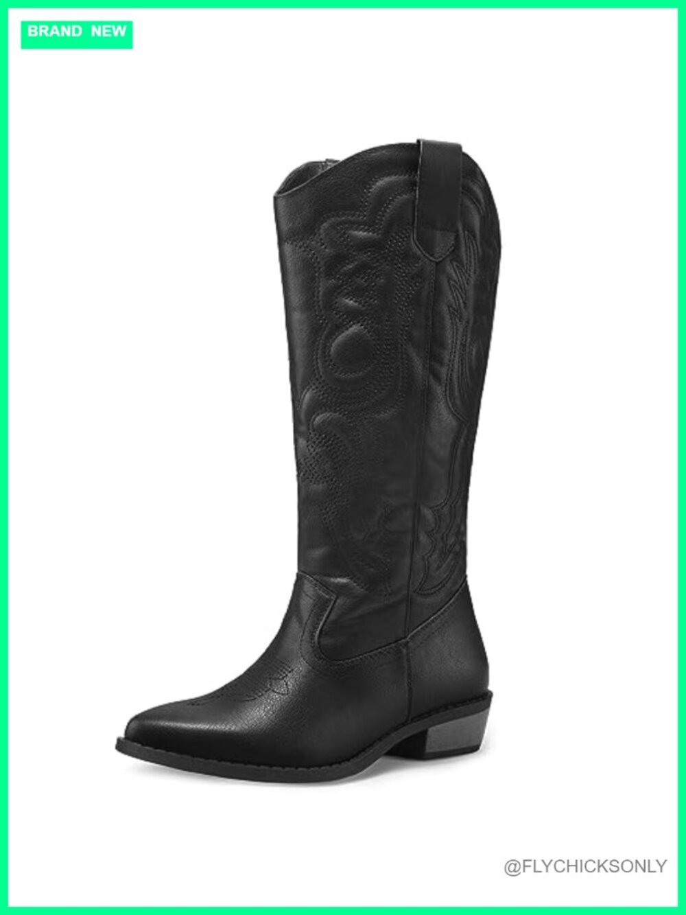 Western Cowboy Boots Women Mid Calf Pointed Toe Memory Foam Wide Width